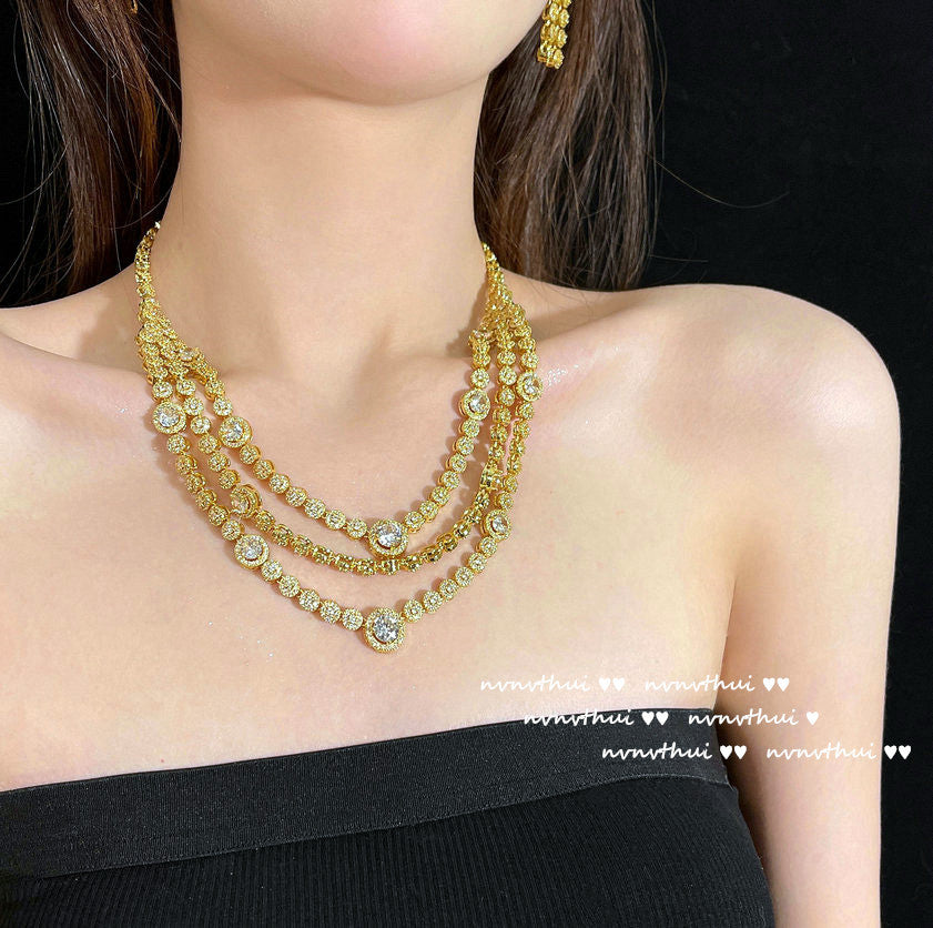 579Y Dreamland Bubble Layered Zirconia Necklace Bracelet Earrings 3-Piece Set