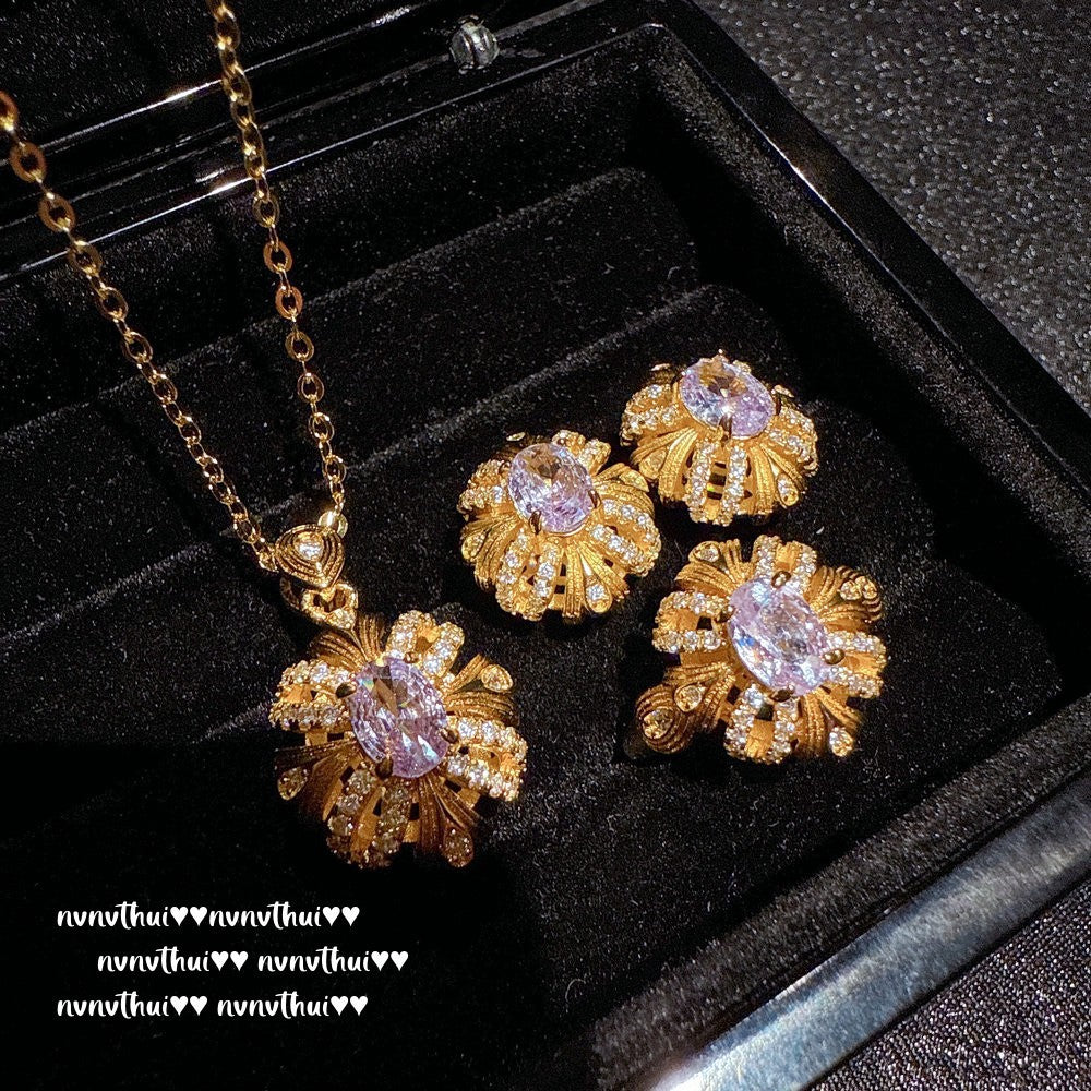Austrian Honeycomb & Redbud Earrings Necklace Set