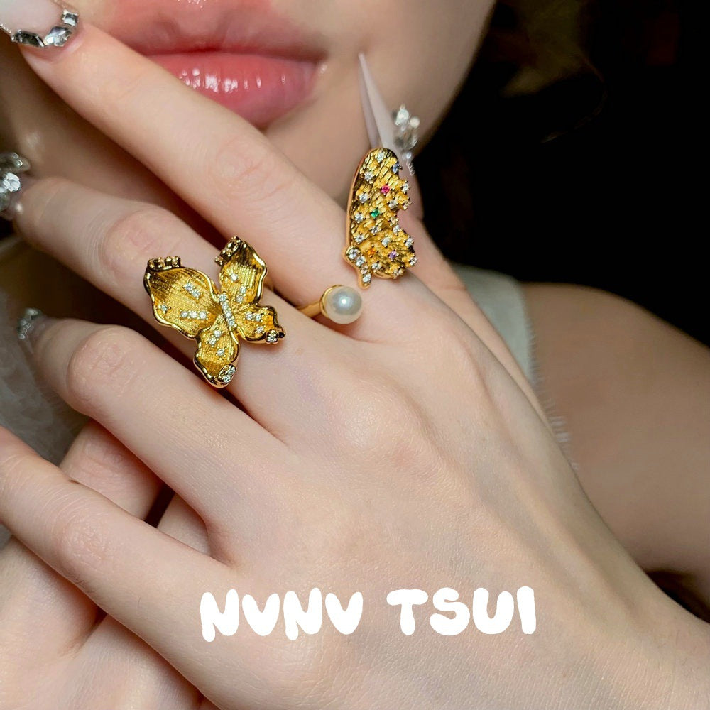 537HAO Gold-Plated Brushed Butterfly Ring