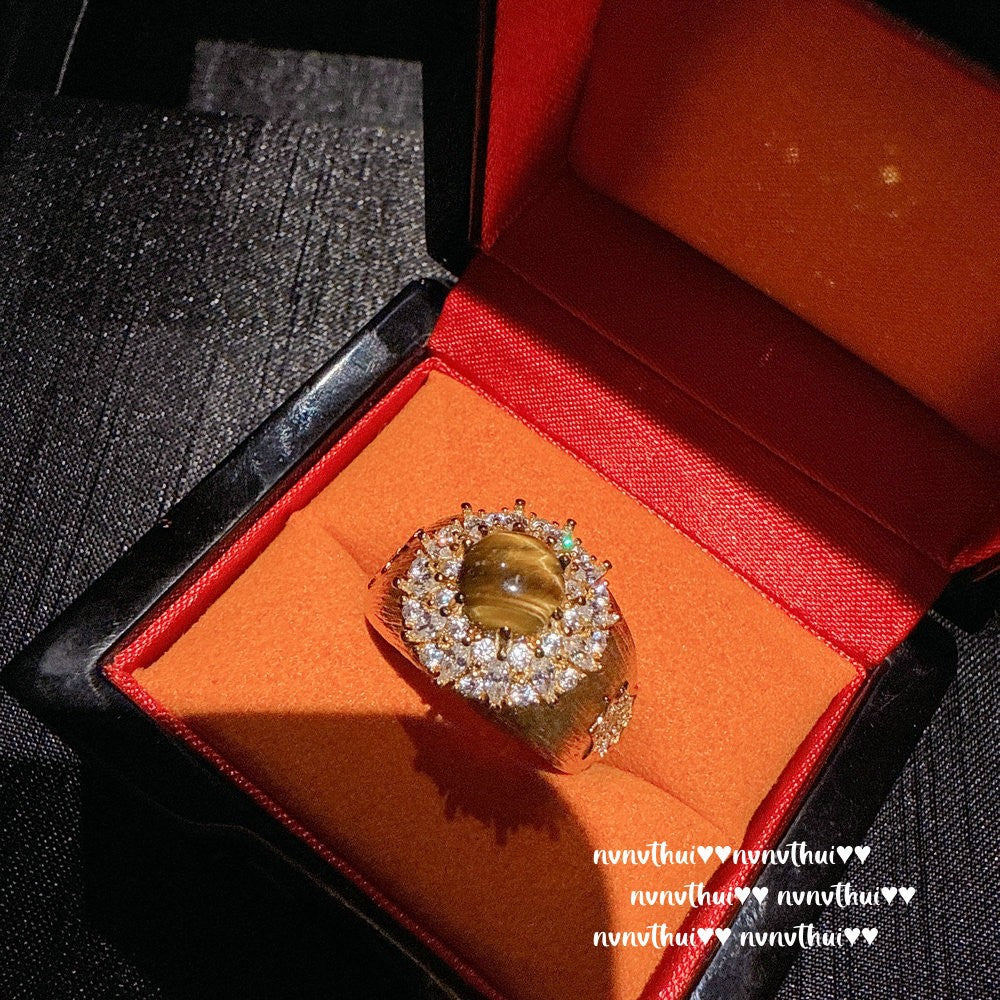2025ZZ 18K Gold Brushed Artificial Tiger's Eye Starry Open Ring