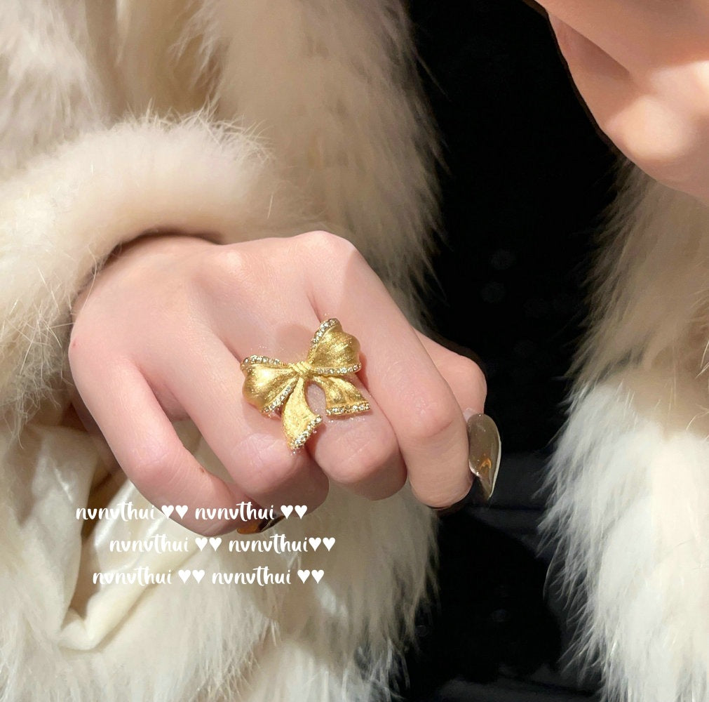 172HONCC Gold-Plated Brushed Bow Open Ring