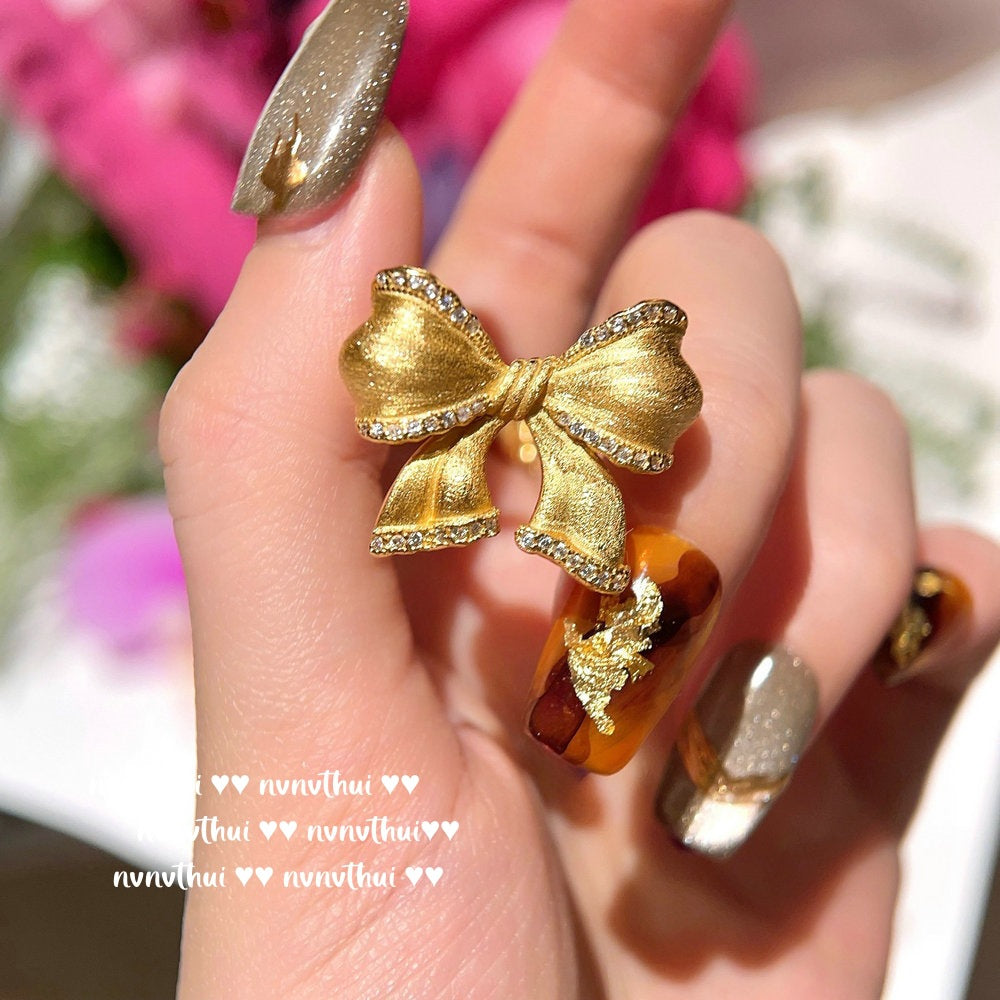 172HONCC Gold-Plated Brushed Bow Open Ring