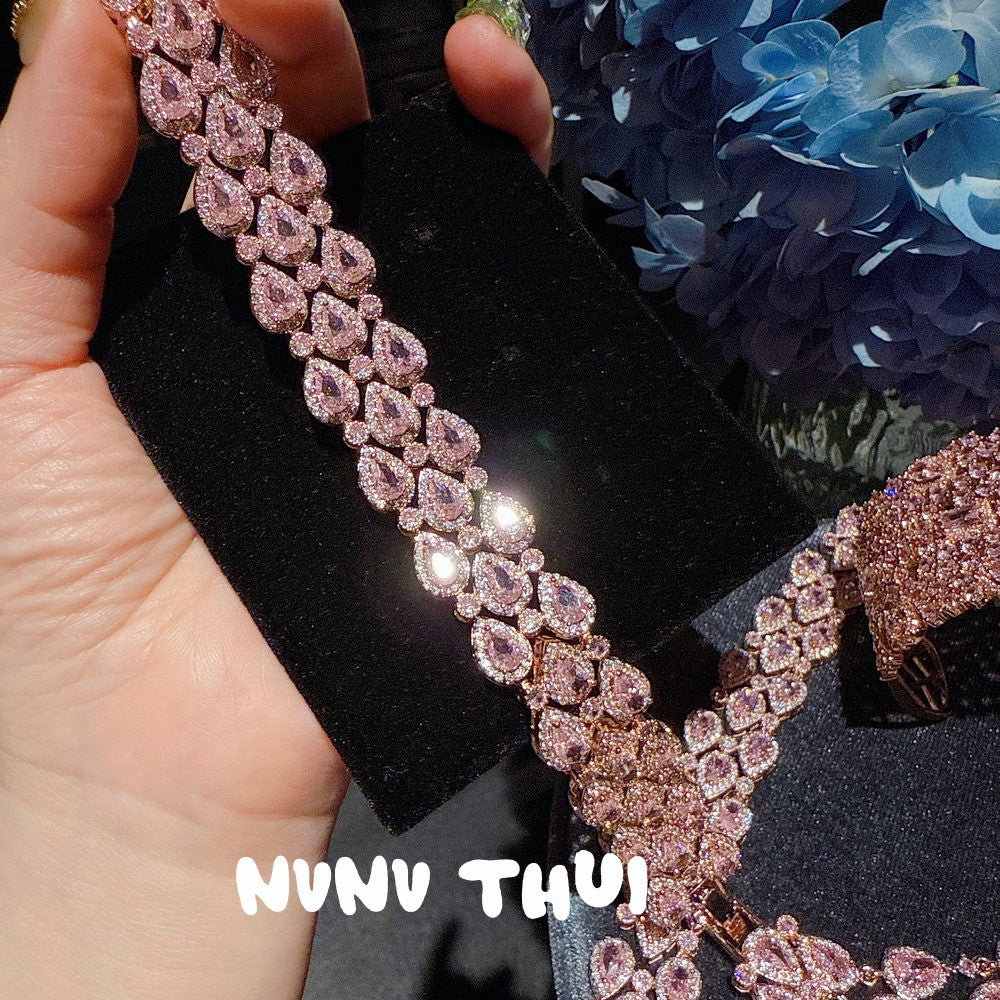 Mozambique Pink Teardrop Gemstone Necklace Earring