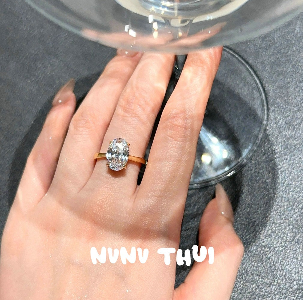 688SS Gold-Placed Starry Oval Open Ring
