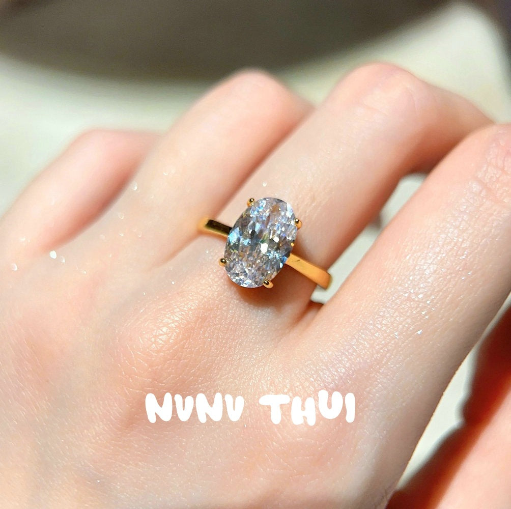 688SS Gold-Placed Starry Oval Open Ring