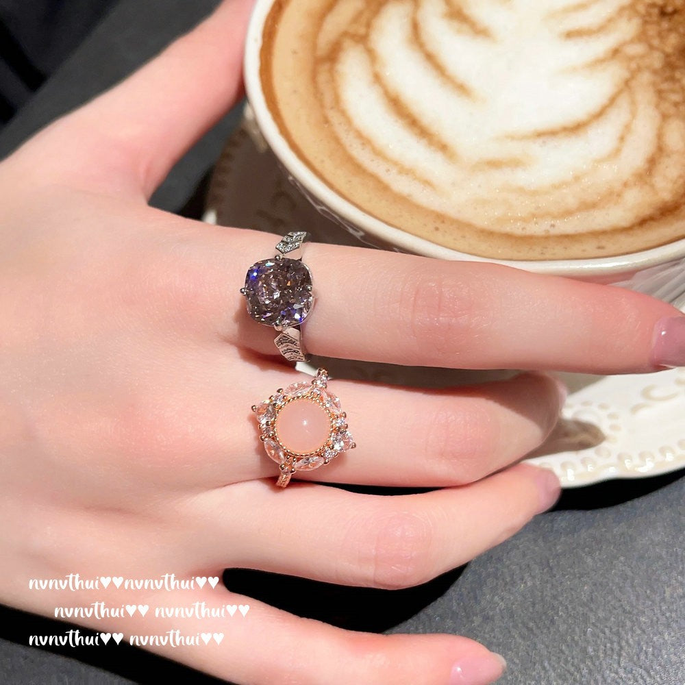 309ZZ Pink Carnelian Sunflower Adjustable Ring