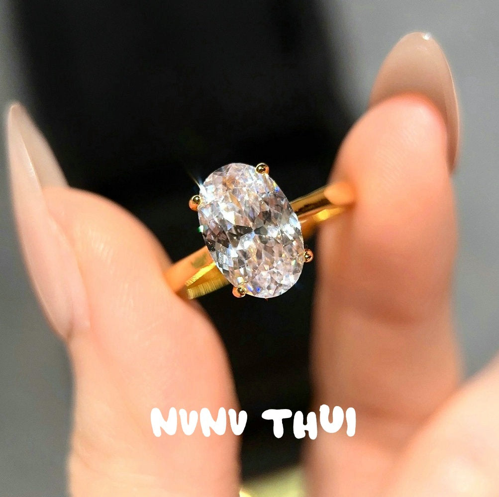 688SS Gold-Placed Starry Oval Open Ring