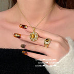 2025ZZ 18K Gold Artificial Tiger's Eye Necklace and Ring Set