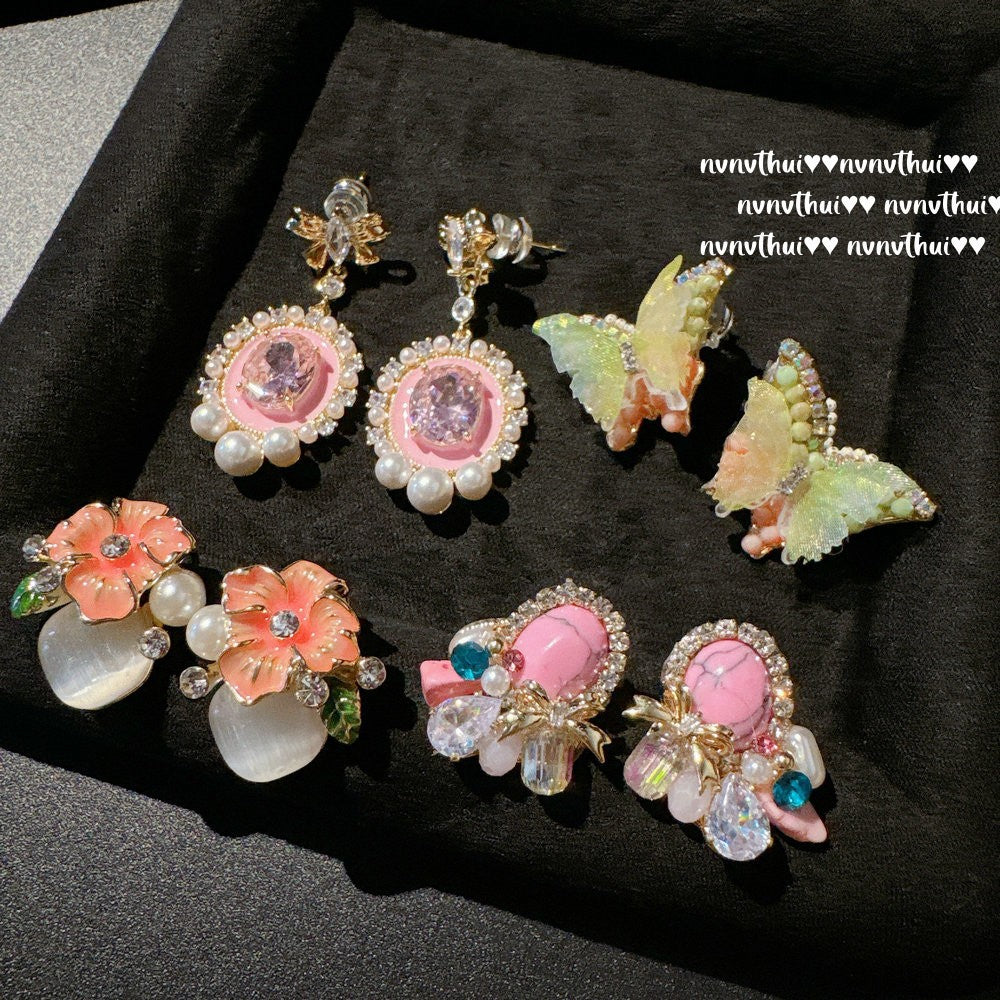 3280QIP Garden Green Butterfly Zircon Fabric Earrings