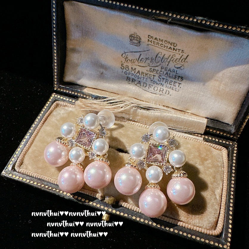 211P Barbie Pink Pearl Fringe Earrings