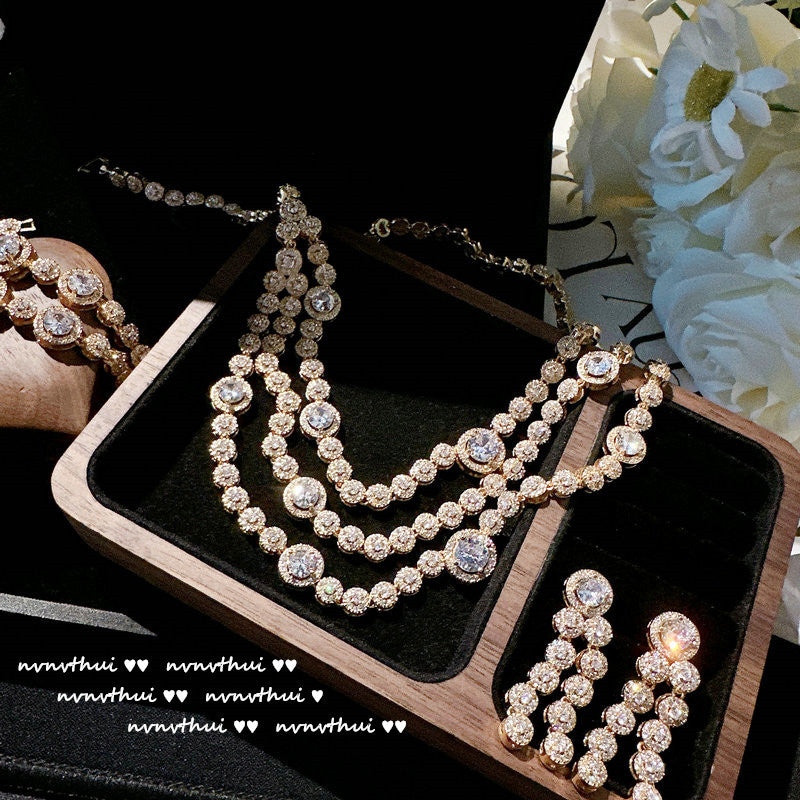 579Y Dreamland Bubble Layered Zirconia Necklace Bracelet Earrings 3-Piece Set