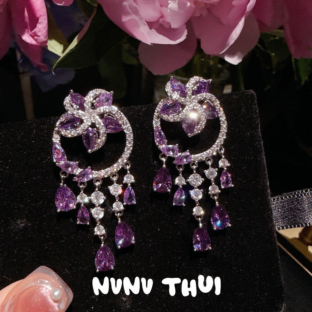 Iris Purple Waterdrop Wreath Gemstone Earrings