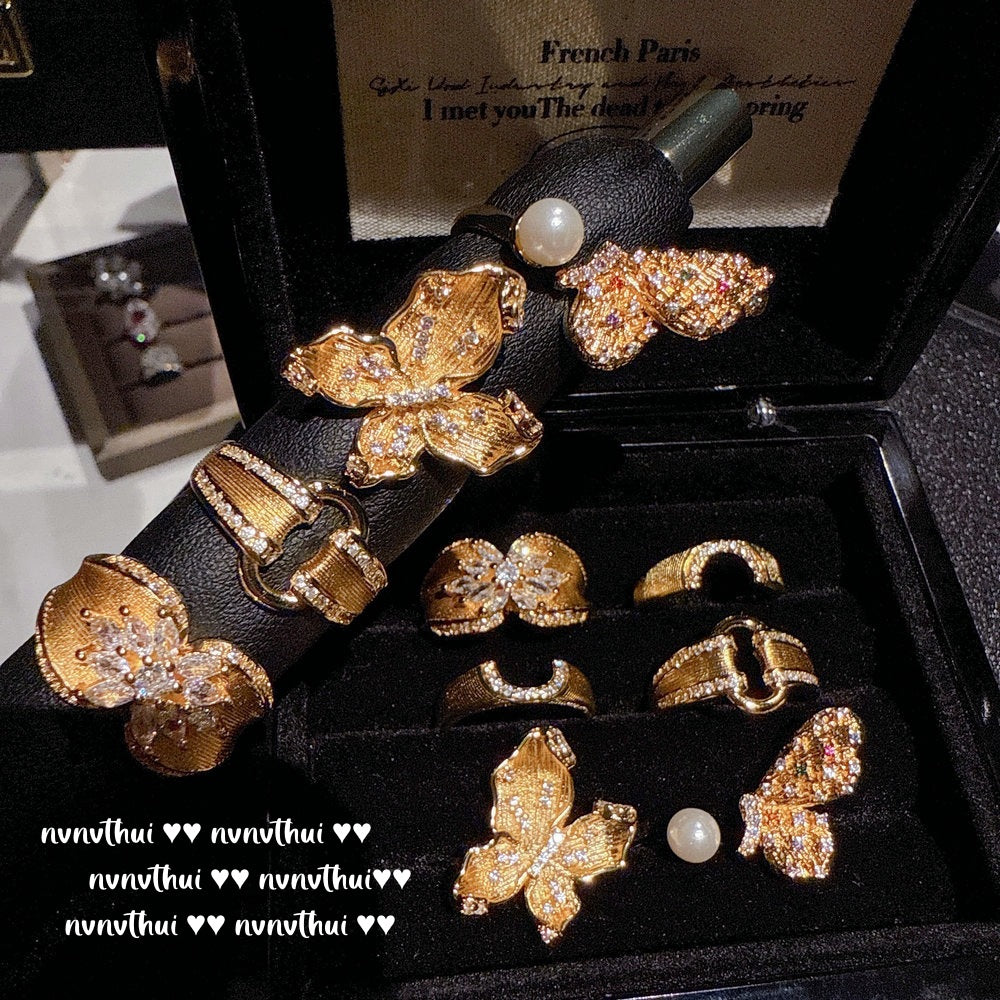 537HAO Gold-Plated Brushed Butterfly Ring