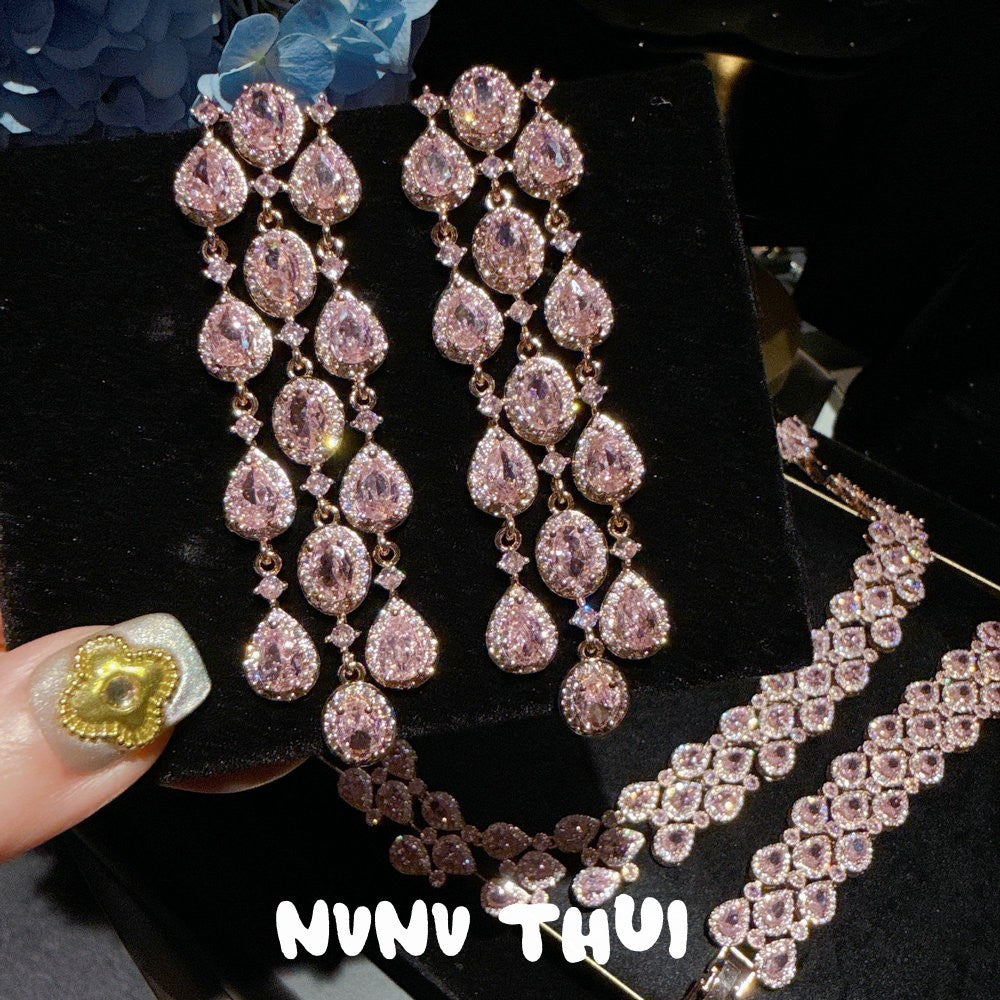 Mozambique Pink Teardrop Gemstone Necklace Earring