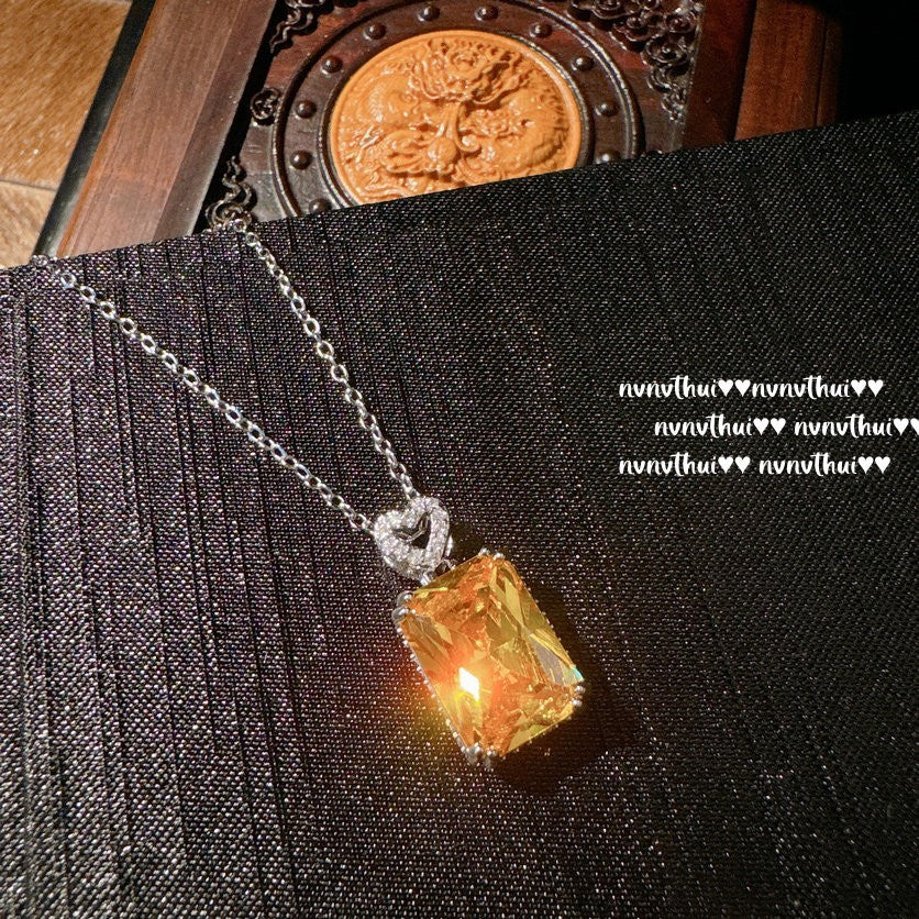 3276NV Sunset Yellow Rectangular Zirconia Necklace