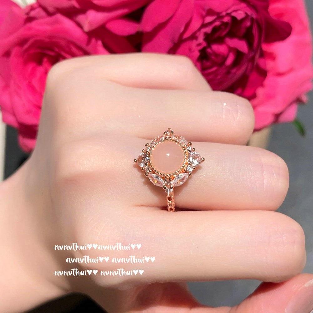309ZZ Pink Carnelian Sunflower Adjustable Ring