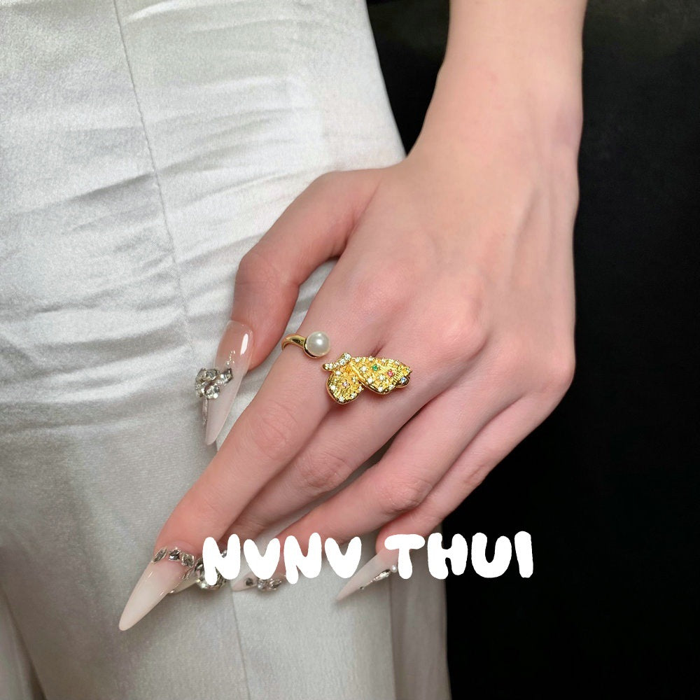 537HAO Gold-Plated Brushed Butterfly Ring