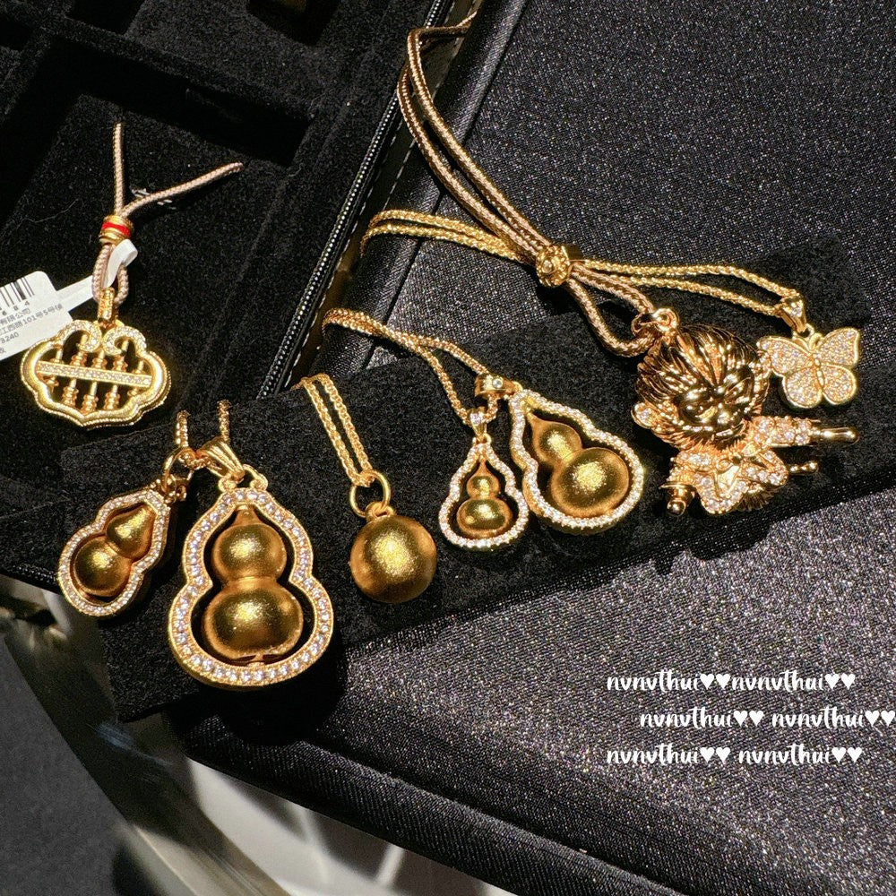 Antique Gold Filigree Double Hulu Pendant Necklace