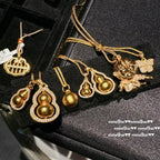 Antique Gold Filigree Double Hulu Pendant Necklace