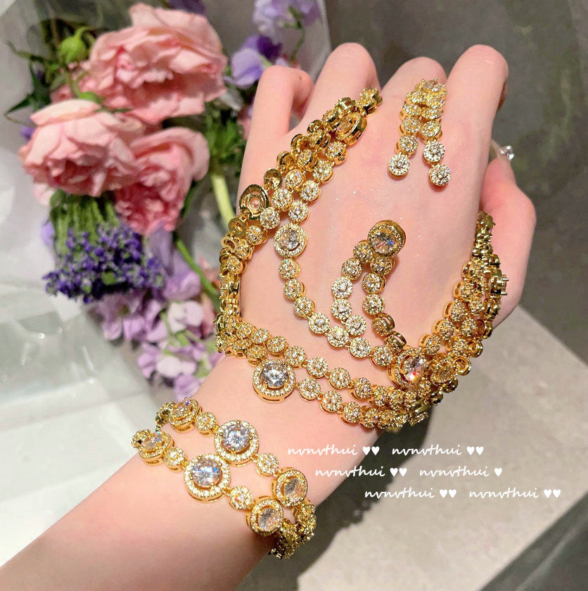 579Y Dreamland Bubble Layered Zirconia Necklace Bracelet Earrings 3-Piece Set