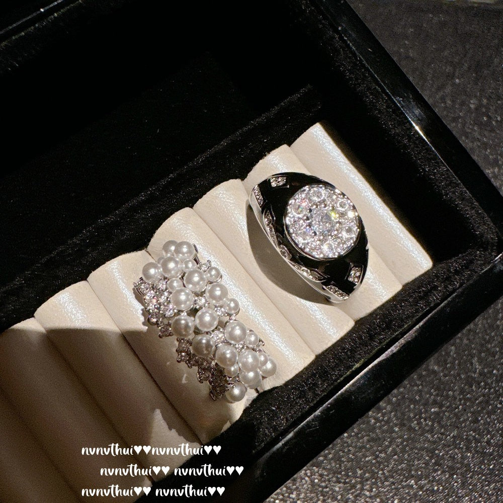 Italian Vintage Arc-Shaped Milky Way Gemstone Ring