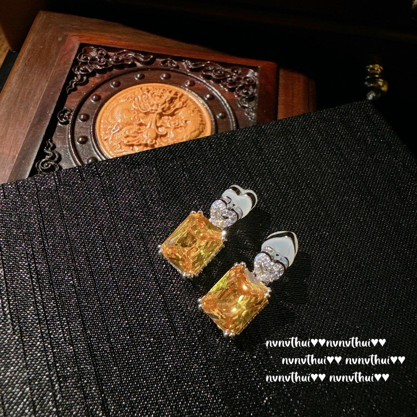 3276NV Sunset Yellow Rectangular Zirconia Earrings