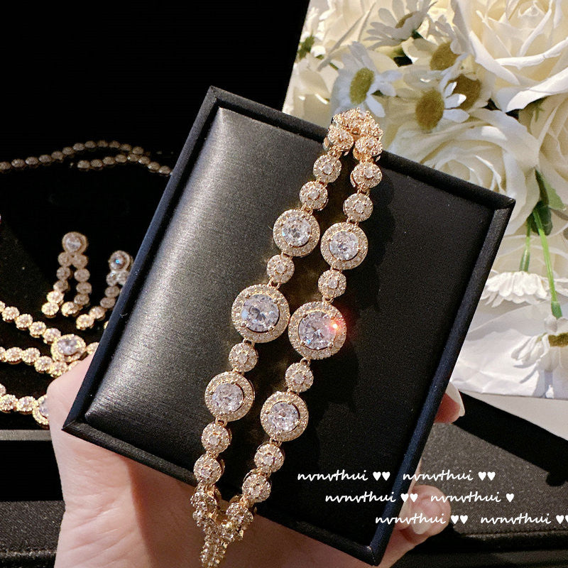 579Y Dreamland Bubble Layered Zirconia Necklace Bracelet Earrings 3-Piece Set