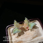 3280QIP Garden Green Butterfly Zircon Fabric Earrings