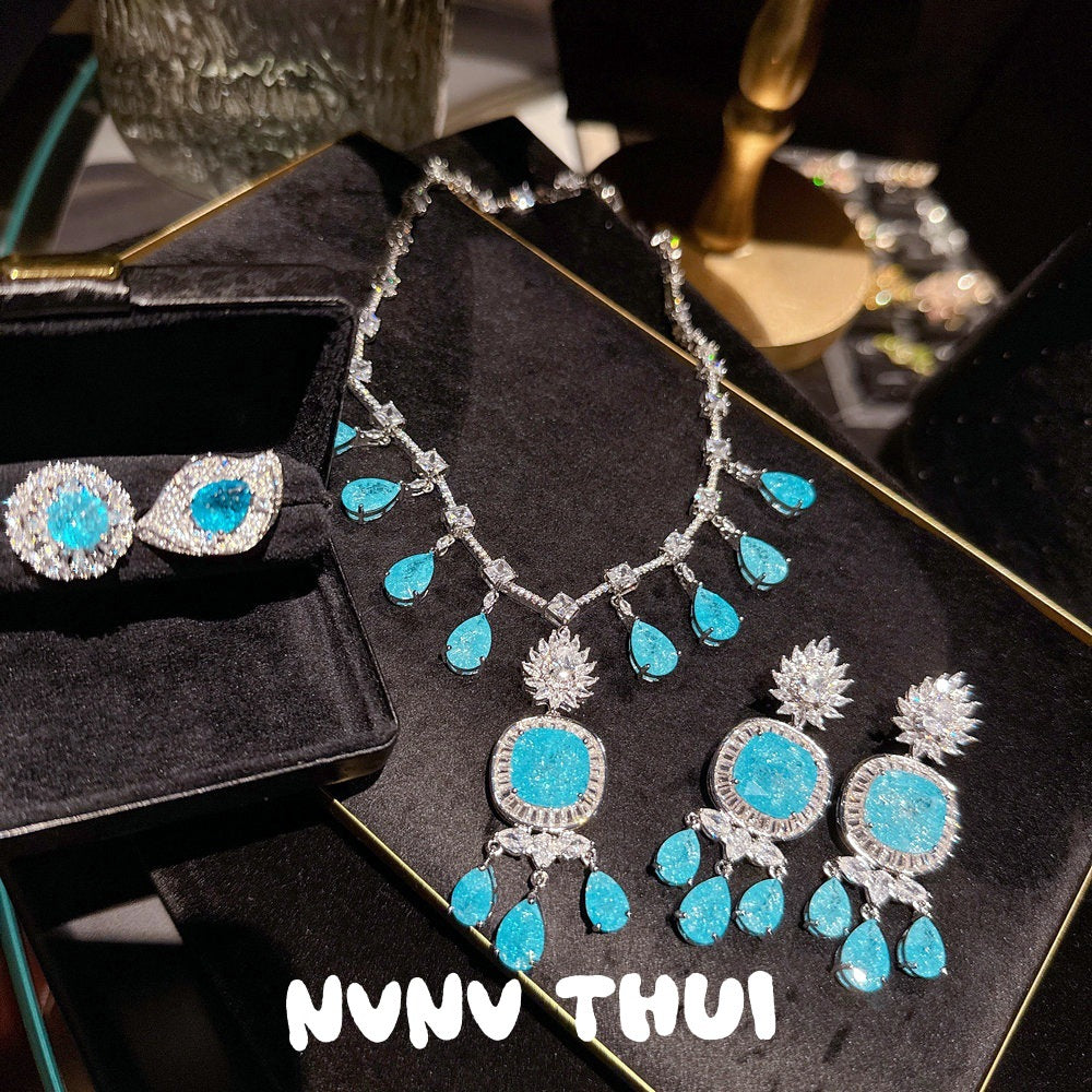 Aquamarine Teardrop Fringe Gemstone Necklace