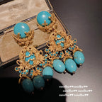 Italian Vintage Carved Turquoise Drop Earrings