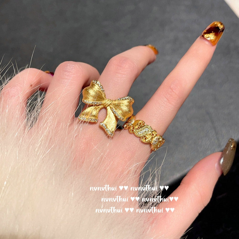 172HONCC Gold-Plated Brushed Bow Open Ring