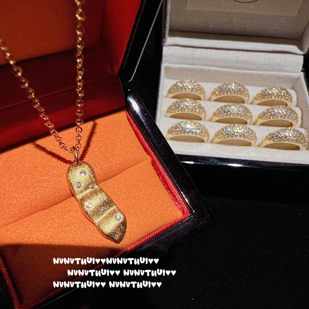 784S Vintage Brushed Diamond-Accented Lucky Bean Necklace