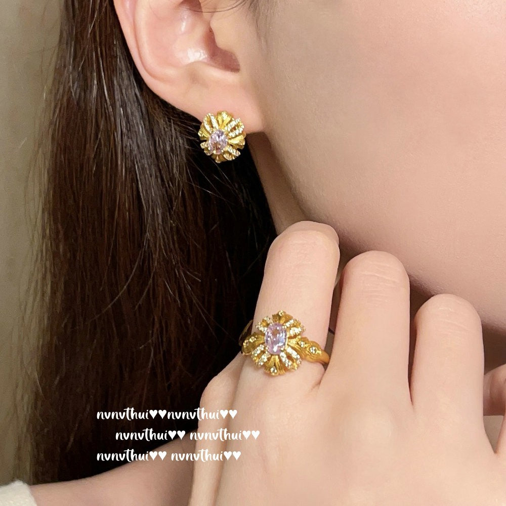Austrian Honeycomb & Redbud Earrings Necklace Set