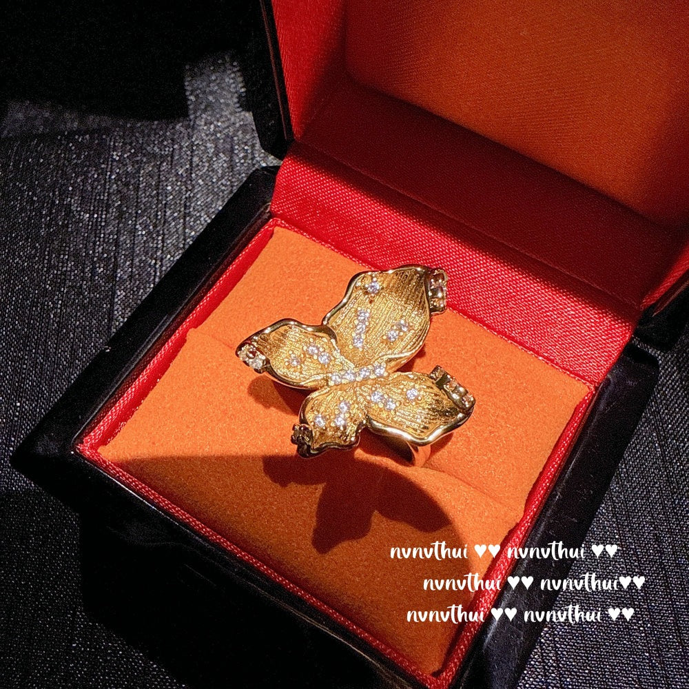 537HAO Gold-Plated Brushed Butterfly Ring