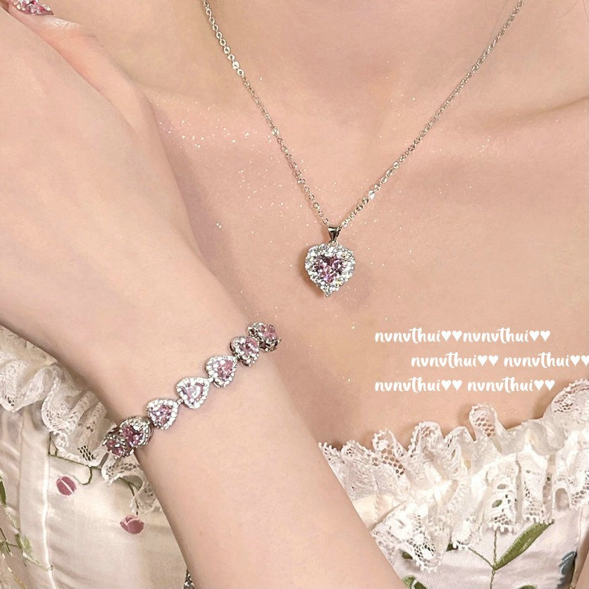 Sweetheart Peach Pink Love Gemstone Bracelet Set