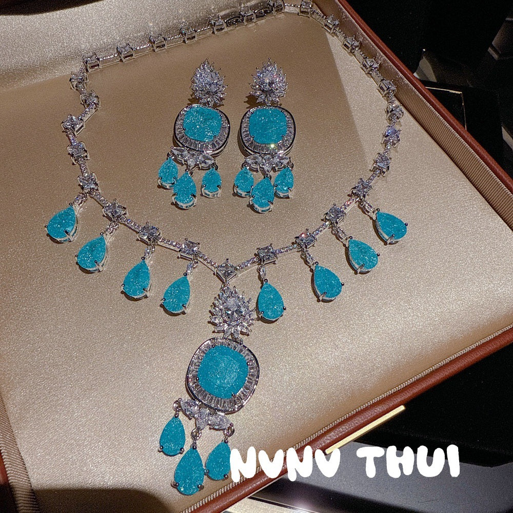 Aquamarine Teardrop Fringe Gemstone Necklace