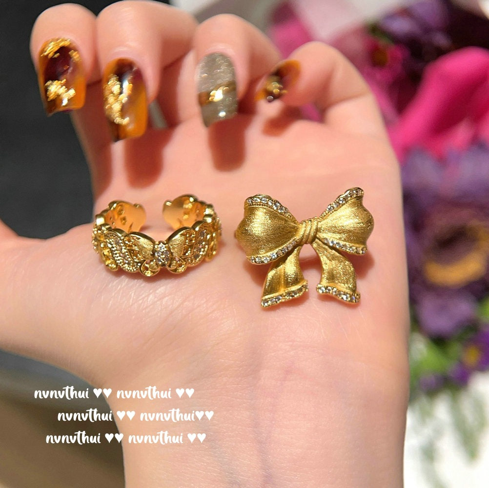 172HONCC Gold-Plated Brushed Bow Open Ring
