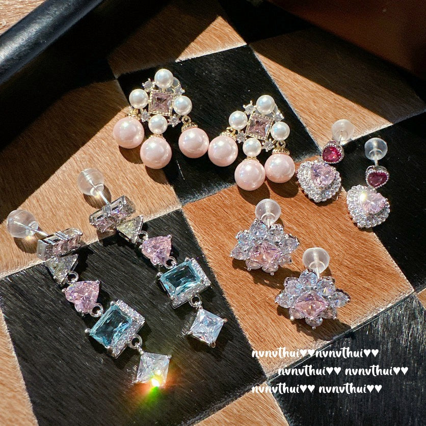 211P Barbie Pink Pearl Fringe Earrings