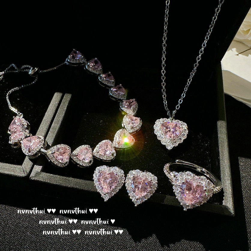 Sweetheart Peach Pink Love Gemstone Bracelet Set