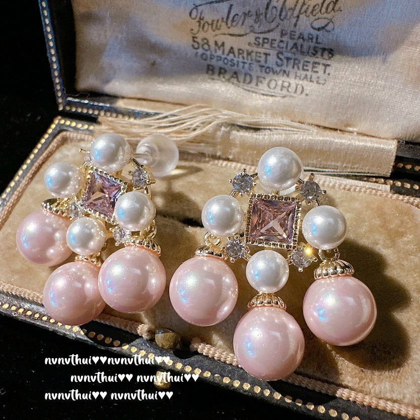 211P Barbie Pink Pearl Fringe Earrings
