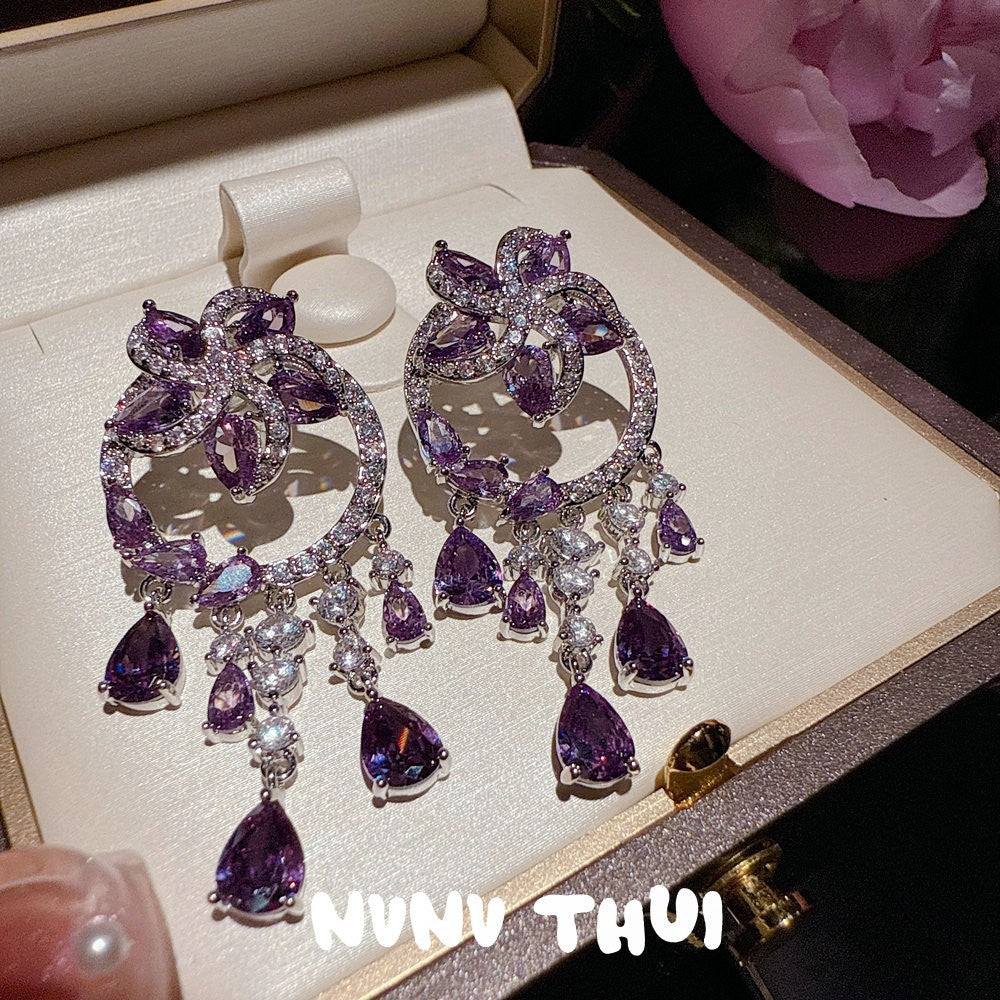 Iris Purple Waterdrop Wreath Gemstone Earrings