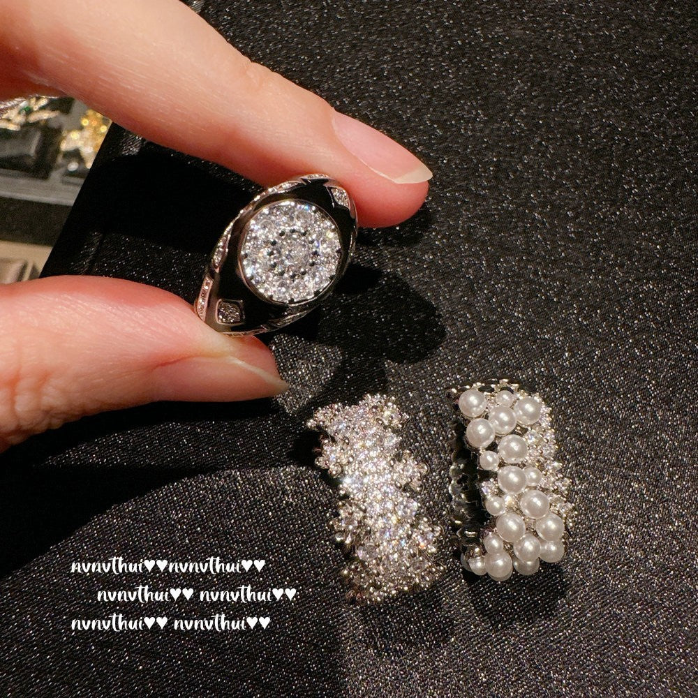 Italian Vintage Arc-Shaped Milky Way Gemstone Ring