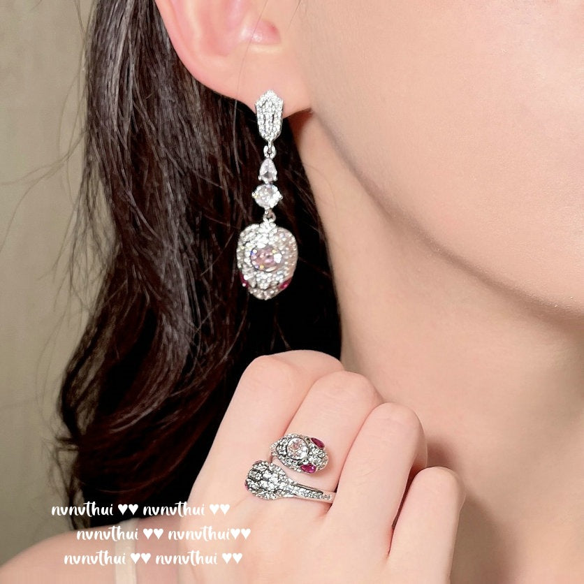 756S Hot Pink Serpent Fringe Earrings
