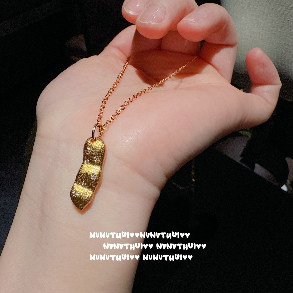 784S Vintage Brushed Diamond-Accented Lucky Bean Necklace