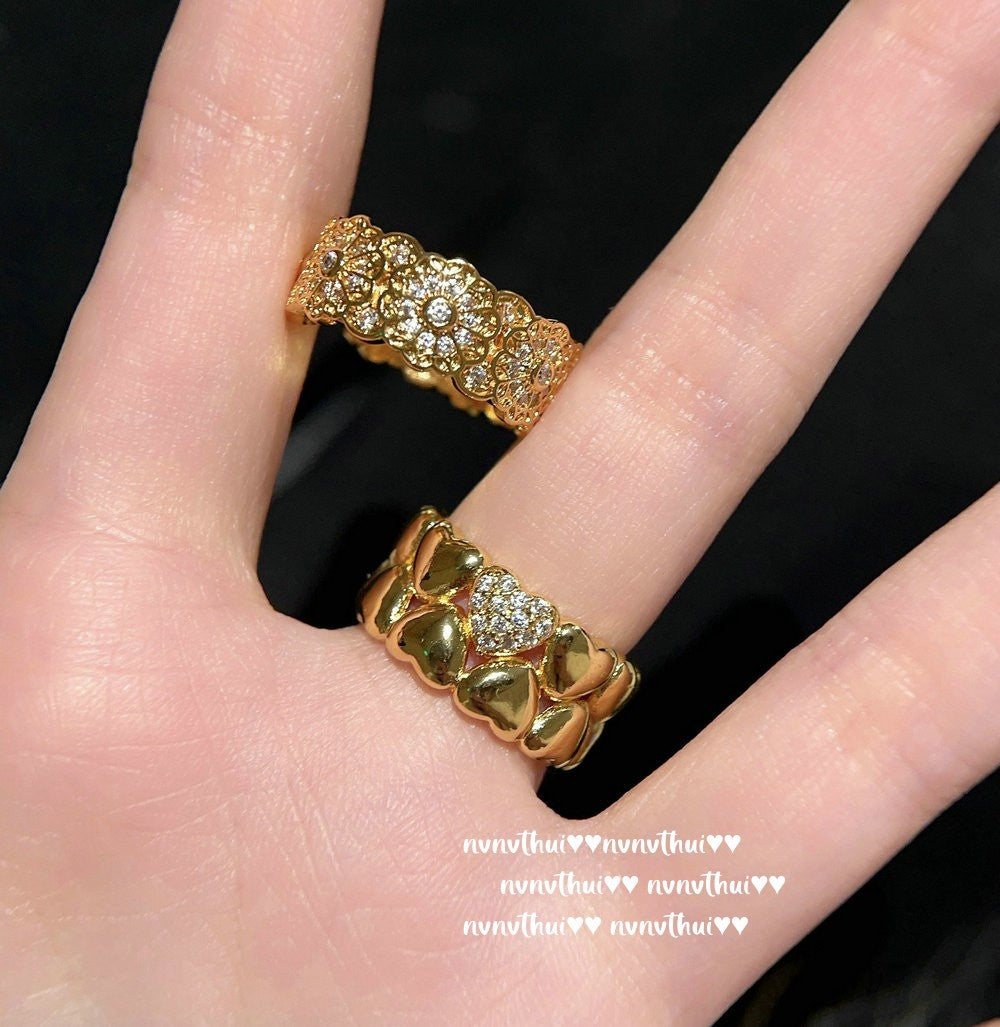 038ZZ Engraved Floral Lattice Zirconia Open Ring 2-Piece Set