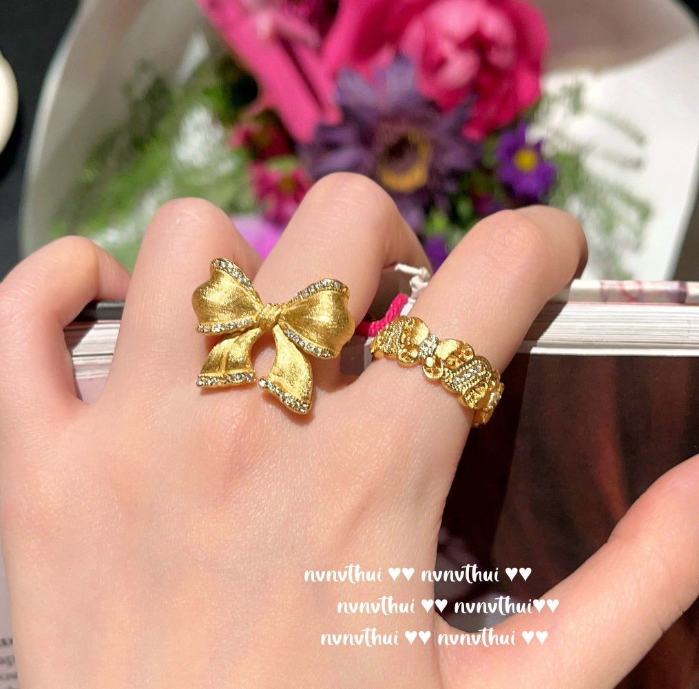 172HONCC Gold-Plated Brushed Bow Open Ring