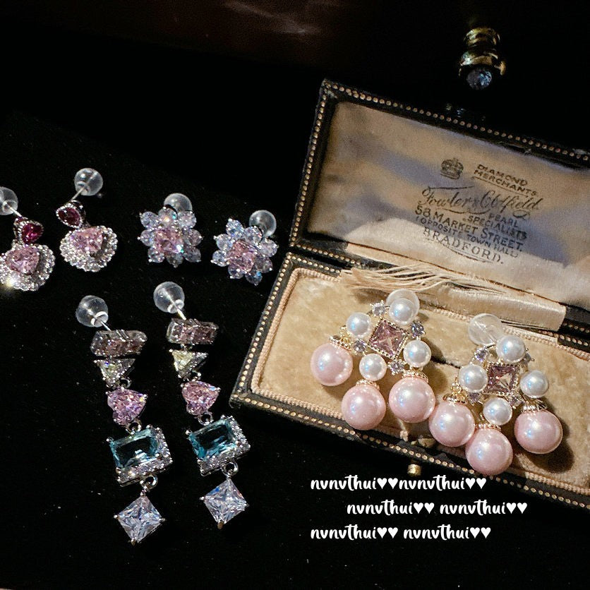 211P Barbie Pink Pearl Fringe Earrings