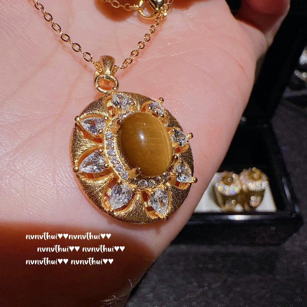 2025ZZ 18K Gold Starry Artificial Tiger's Eye Meteor Pendant Necklace