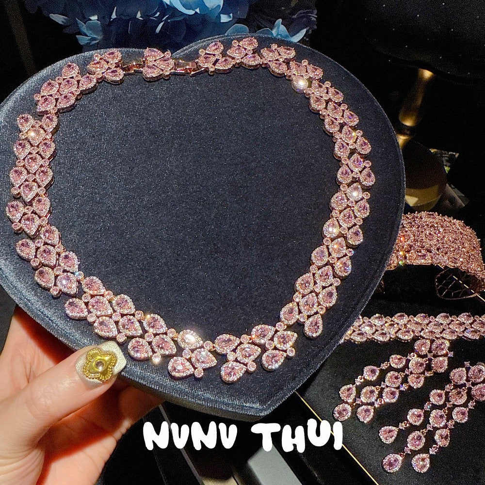 Mozambique Pink Teardrop Gemstone Necklace Earring