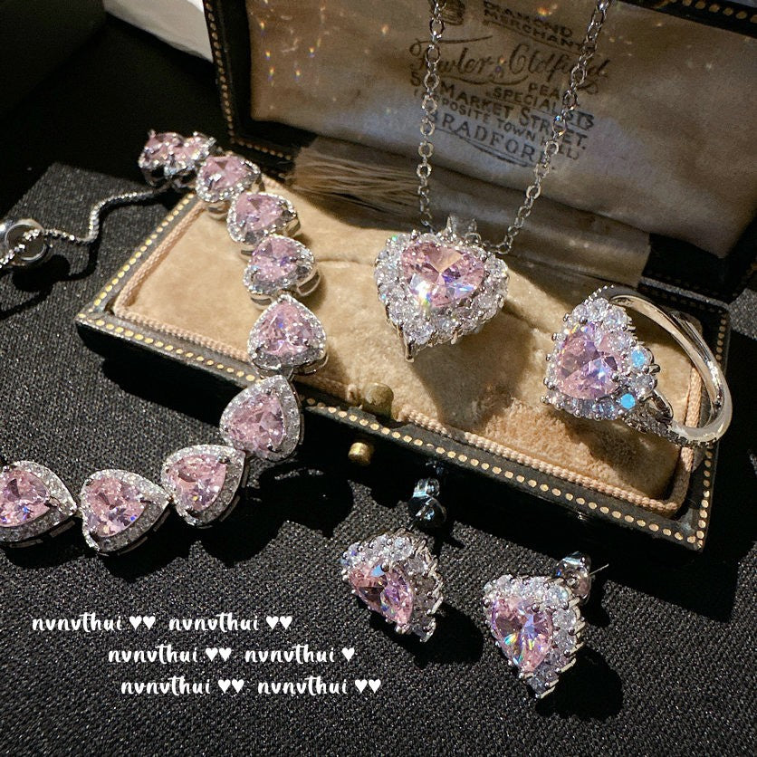 Sweetheart Peach Pink Love Gemstone Bracelet Set